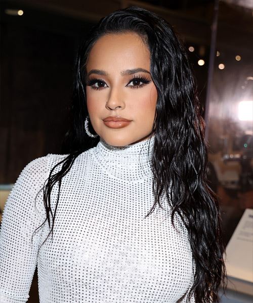 Becky G Long Black Glossy Beach Waves - side view