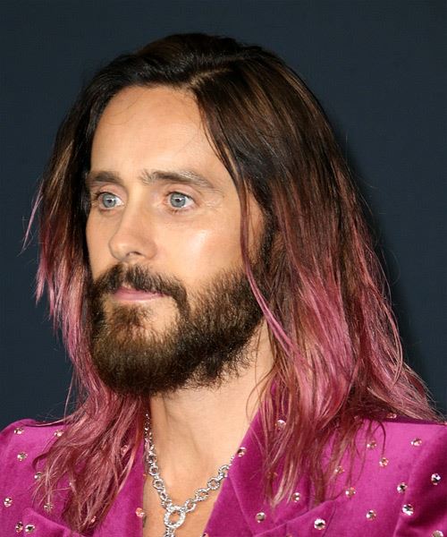 Jared Leto Long Two-Tone Hairstyle With Purple Highlights - side view