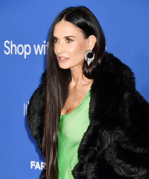 Demi Moore Very Long Straight Black Hairstyle - side view