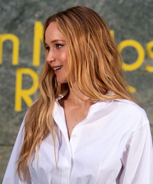 Jennifer Lawrence Long Hairstyle With Beachy Waves - side view