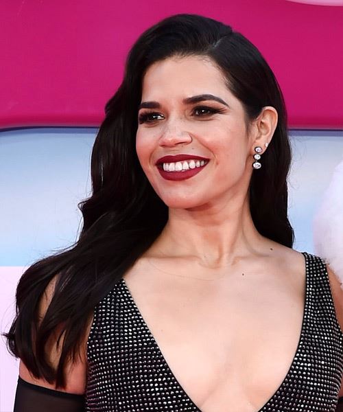 America Ferrera Long Black Hairstyle With Waves - side view