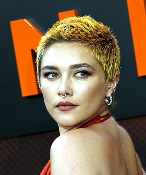 Florence Pugh Short Golden Blonde Hairstyle - side view