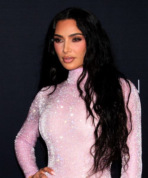 Kim Kardashian Long Black Voluminous Hairstyle With Subtle Waves - side view