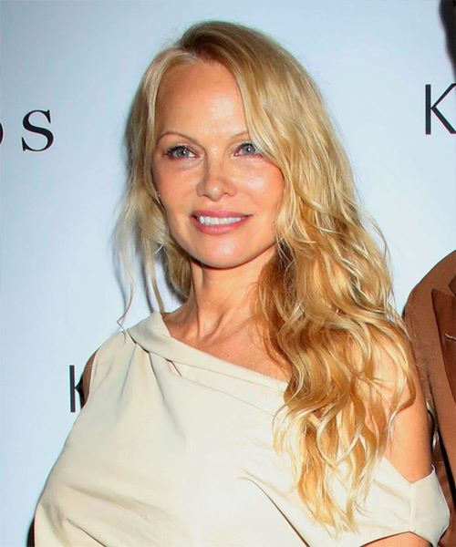 Pamela Anderson Long Blonde Hairstyle With Light Blonde Highlights - side view