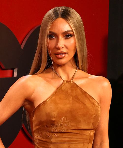 Kim Kardashian Long Sleek Blonde Hairstyle - side view