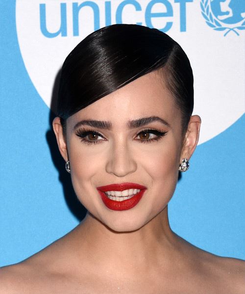 Sofia Carson Elegant Updo Hairstyle With Low Bun - side view