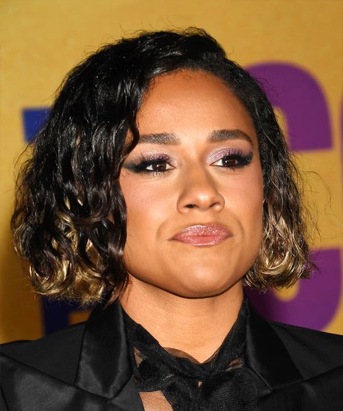 Ariana DeBose Curly Bob Haircut With Blonde Tips - side view