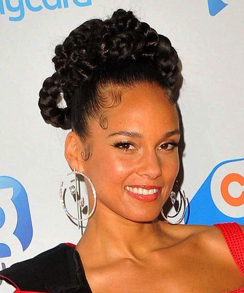 Alicia Keys Braided Updo With High Bun - side view