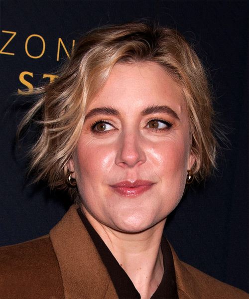 Greta Gerwig Short Hairstyle With Subtle Waves - side view
