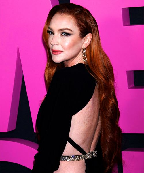 Lindsay Lohan Long Red Hairstyle With Curls - side view