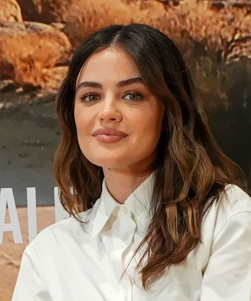 Lucy Hale Long Voluminous Hairstyle With Waves - side view