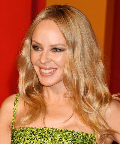 Kylie Minogue Long Blonde Hairstyle With Light Blonde Highlights - side view