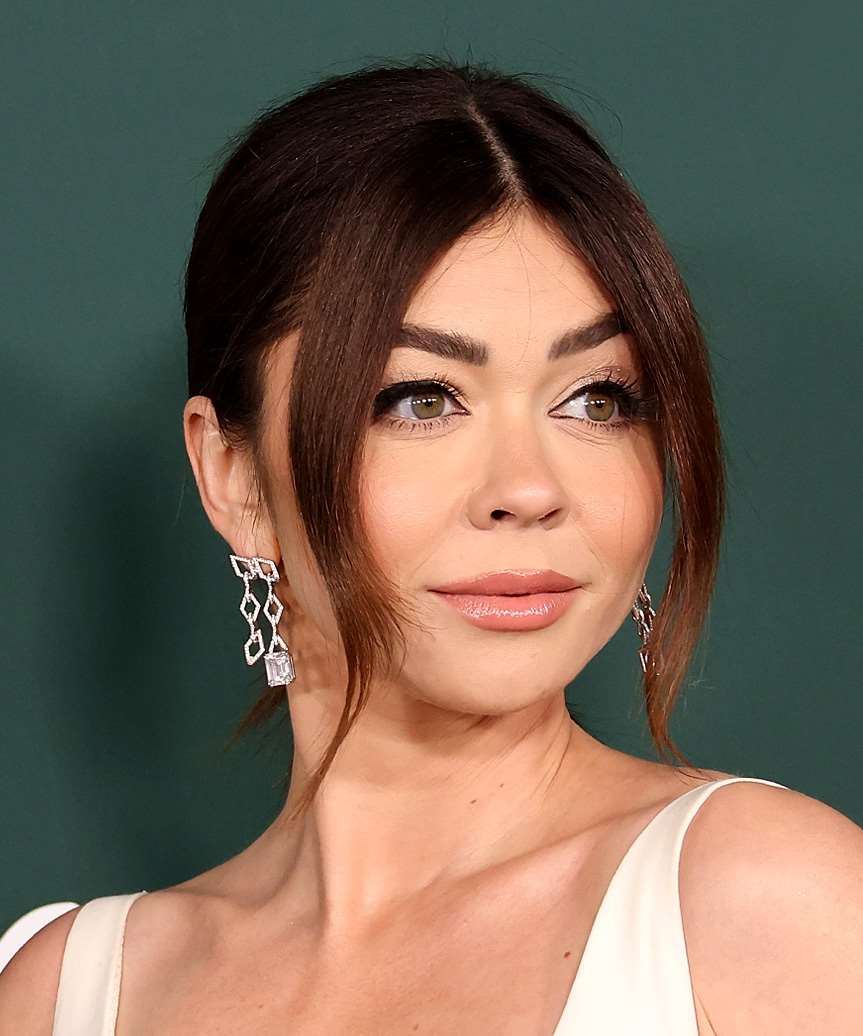 Sarah Hyland Updo Hairstyle With Curtain Bangs - side view