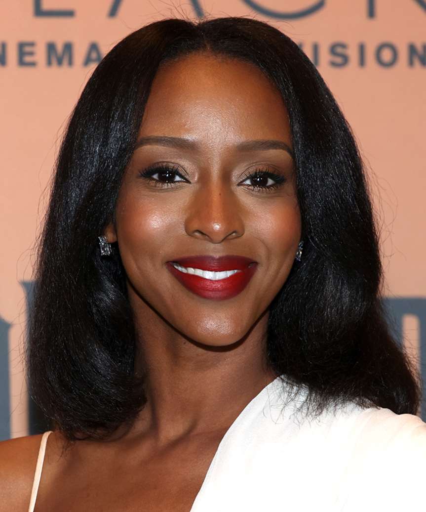 Ebony Obsidian Blow-Waved Hairstyle With Middle Part - side view