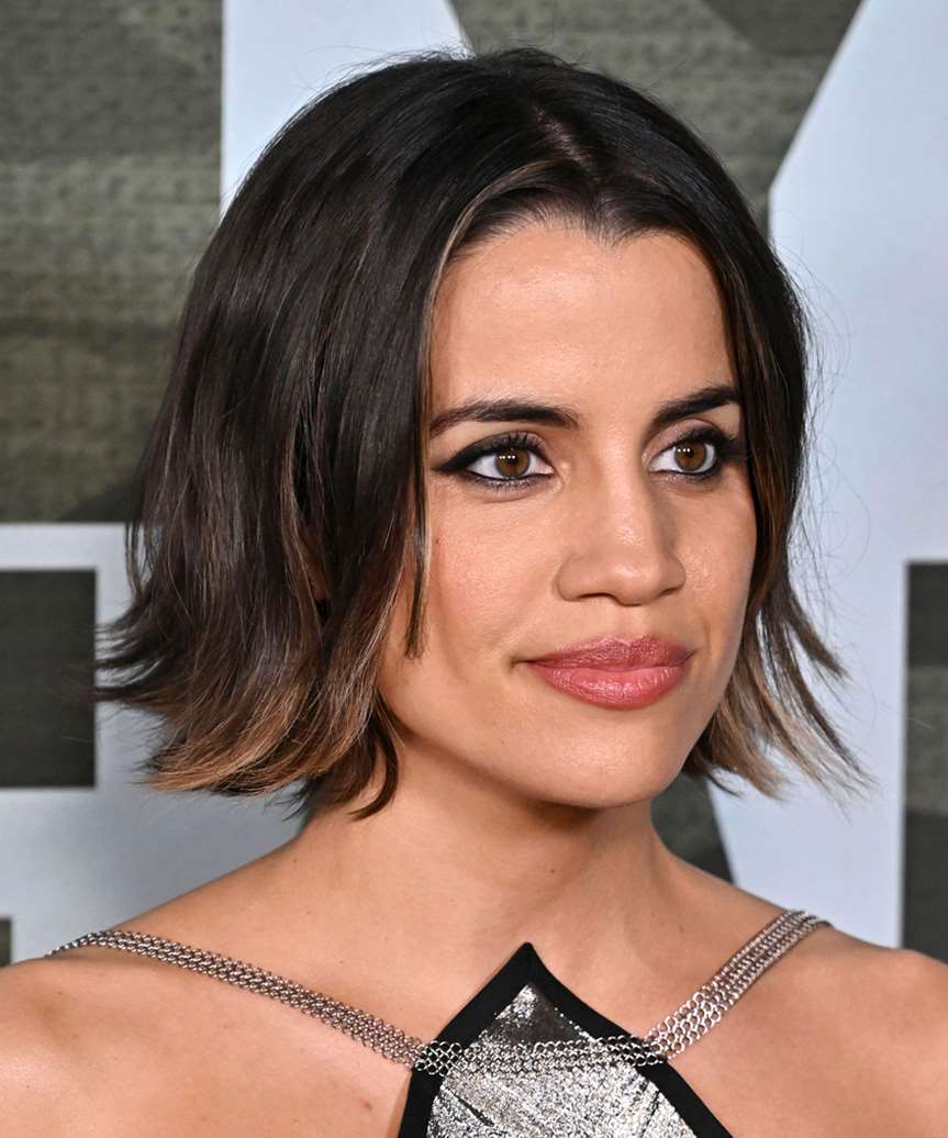 Natalie Morales Flicked Bob Haircut With Highlights - side view