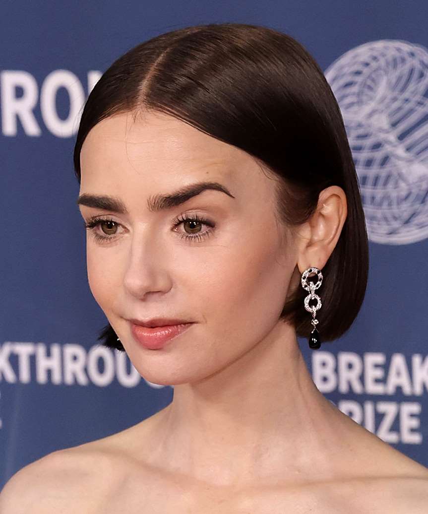 Lily Collins Short Bob Haircut - side view