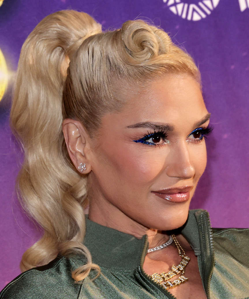 Gwen Stefani Half-Up Hairstyle With Twisted Top Knot - side view