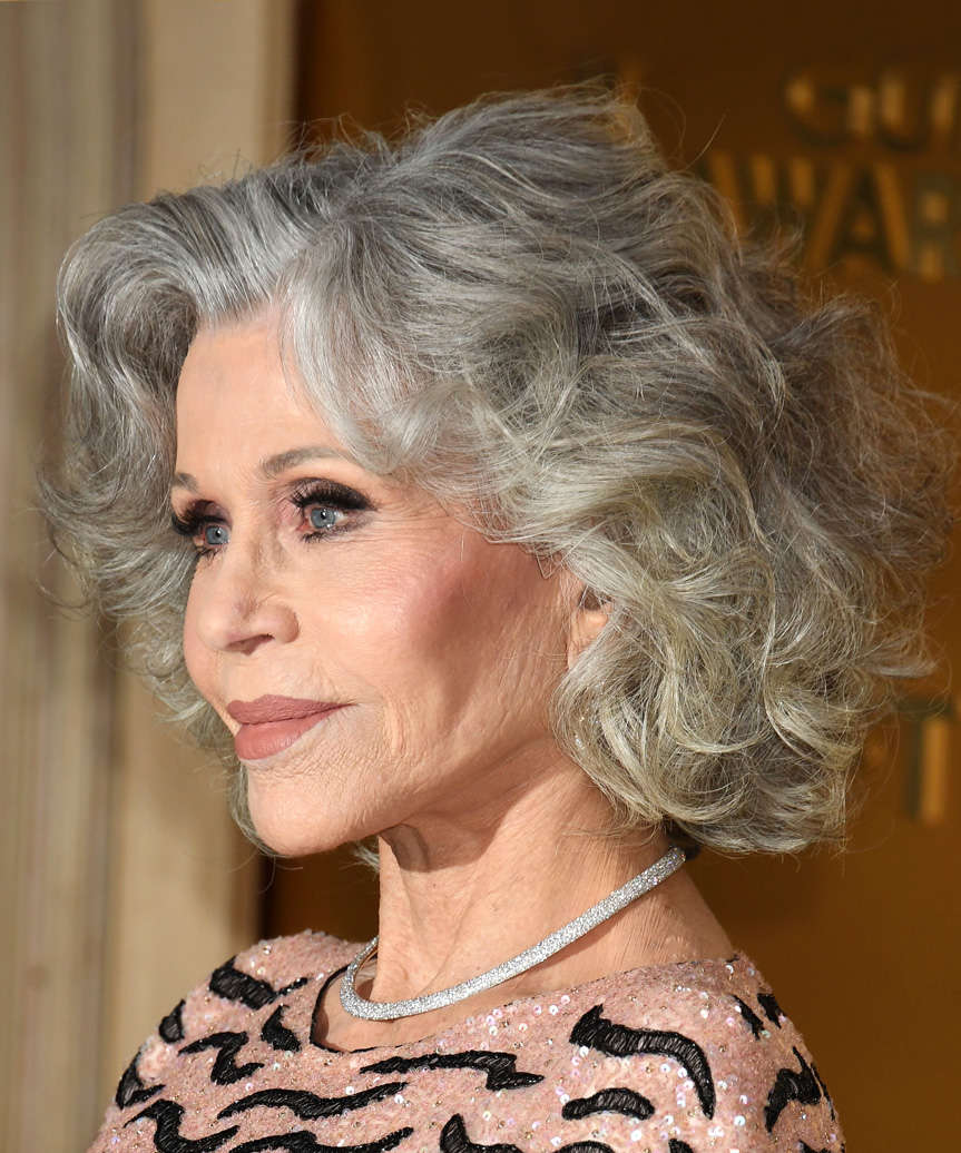 Jane Fonda Grey Hairstyle With Curls - side view