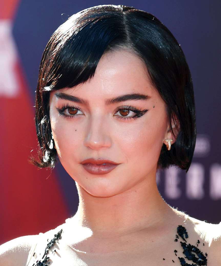 Isabela Merced Edgy Black Bob Haircut With Flicked Ends - side view