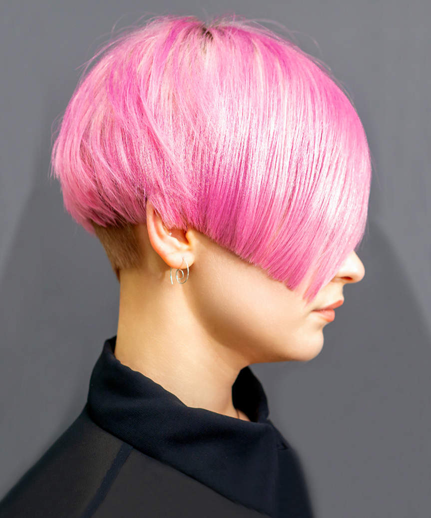 Short Pink Emo Hairstyle With Asymmetrical Bangs  - side view