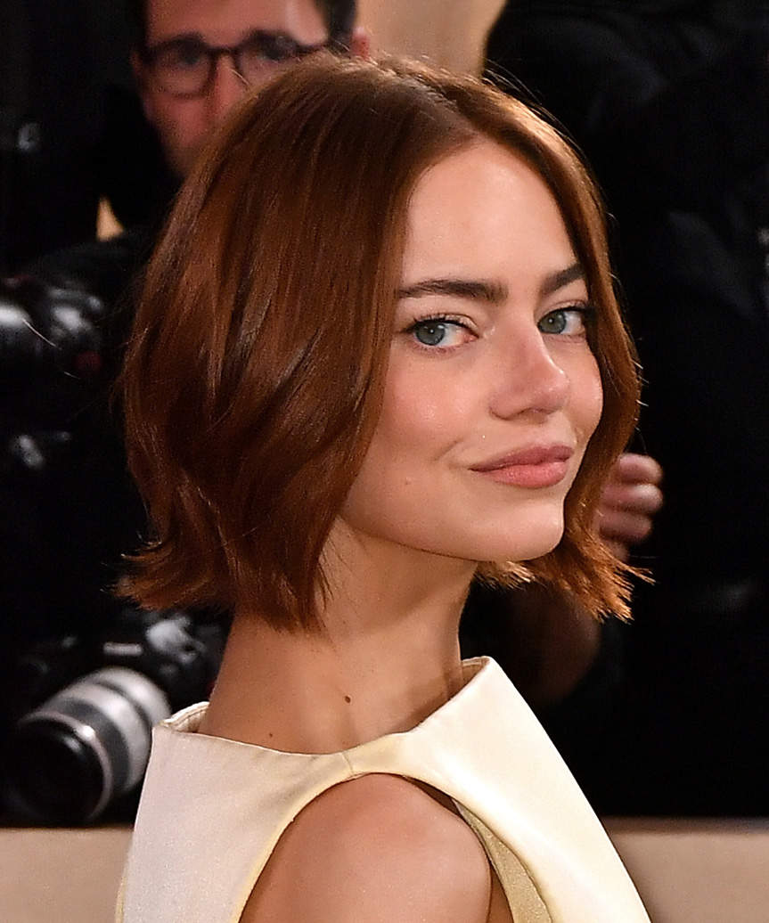 Emma Stone Contemporary Blunt Bob Haircut - side view