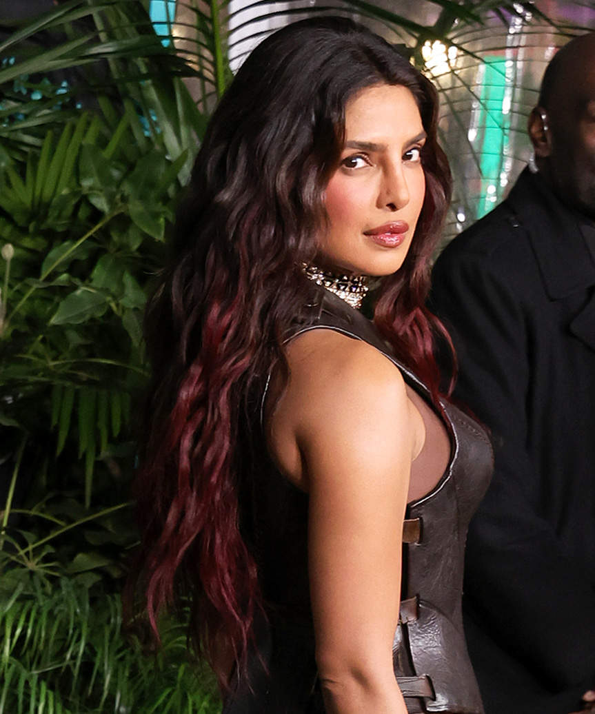Priyanka Chopra Long Dark Red Hairstyle With Waves - side view