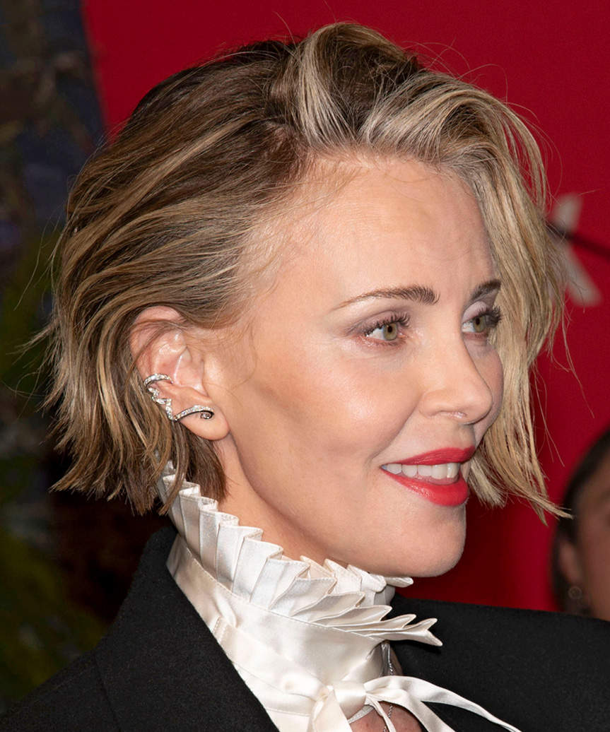 Charlize Theron Short Textured Bob Cut - side view