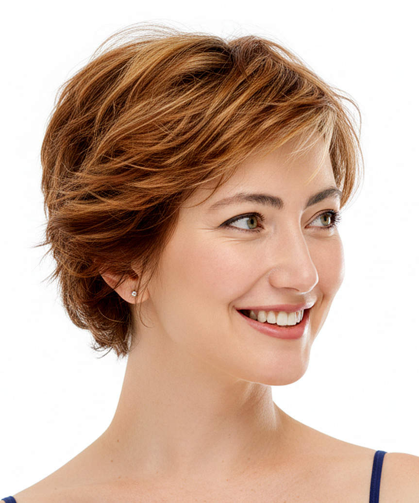 Short Bob With Textured Layers And Choppy Fringe - side view