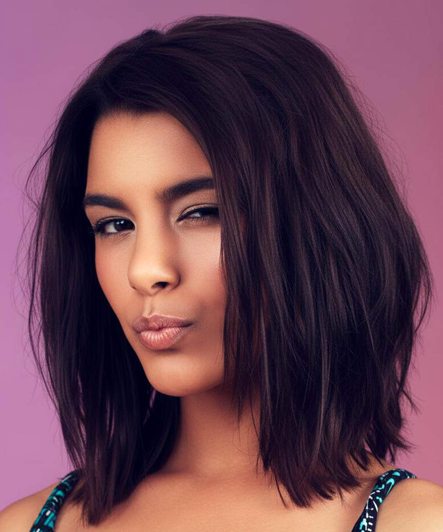 Choppy Shoulder-Length Hairstyle - side view