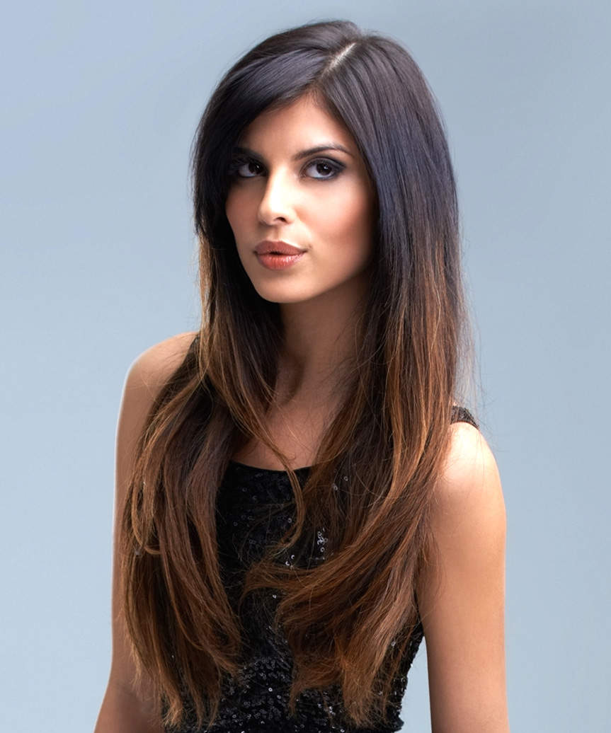 Long Ombre Hairstyle With Side-Swept Bangs - side view