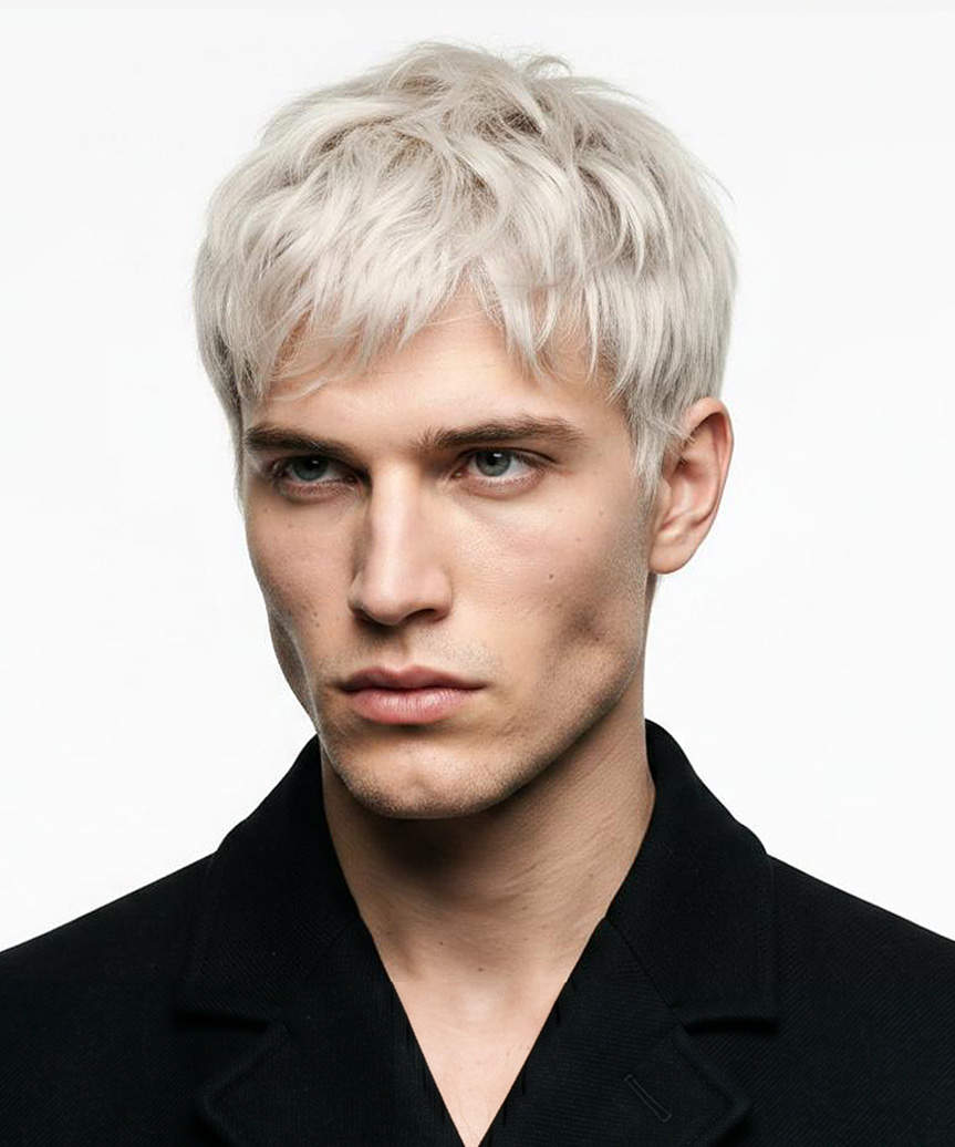 Short Textured Hairstyle For Men With Choppy Fringe - side view