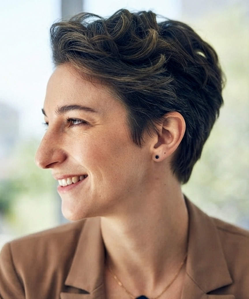 Textured Pixie Cut With Waves - side view