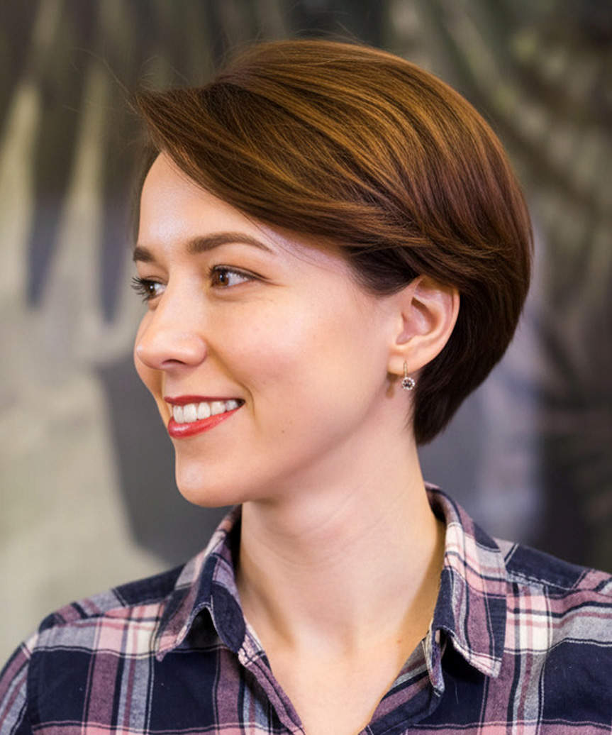 Classic Side-Parted Pixie Cut - side view