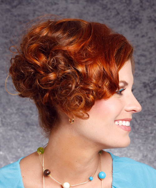 Short Curly Formal Hairstyle - Dark Copper Red Hair Color