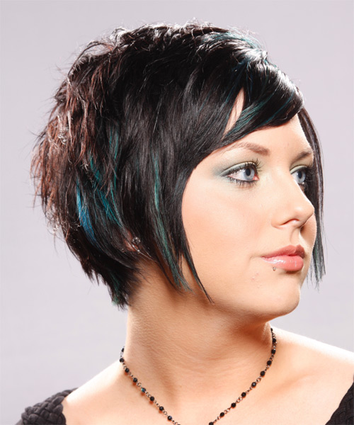  Black Textured Hairstyle With Dark Mocha Tones And Blue Highlights - side view