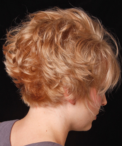 Short Strawberry Blonde Hairstyle With Layered Bangs And Waves - side view