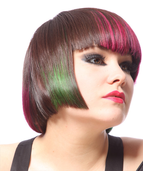 Straight Multi-Colored Hairstyle With Asymmetrical Bangs - side view