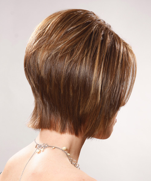 Straight Layered  Light Caramel Brunette   with Light Blonde Highlights - side view