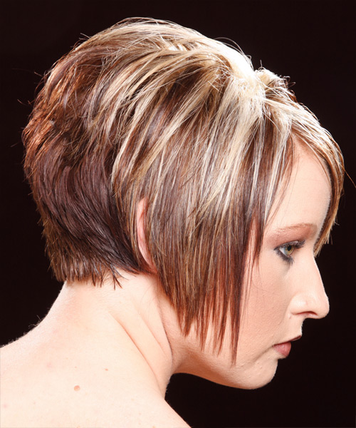 Short Sleek And Shiny Dark And Light Blonde Two-Tone Hairstyle - side view