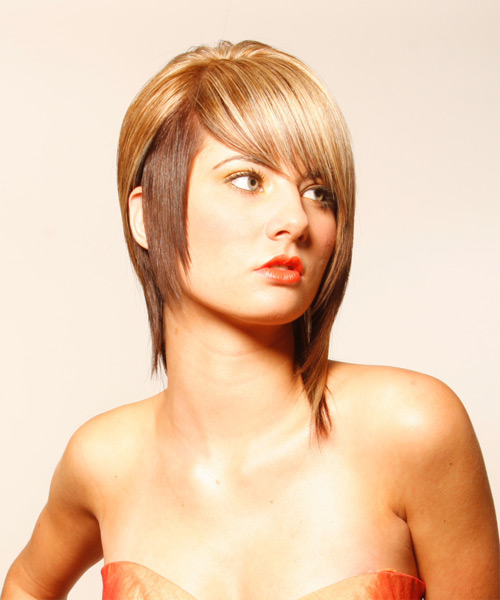 Sleek  Medium-Length Blonde Hairstyle With Soft Bangs - side view