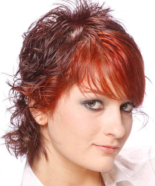  Short Wavy    Red   Hairstyle with Side Swept Bangs  - Side View
