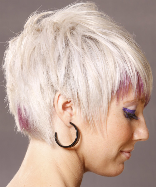 Short Straight Light White Blonde Hairstyle With Pink Highlights