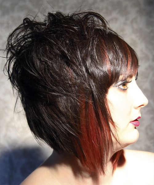 Short Messy Hairstyle With Height And Red Highlights - side view