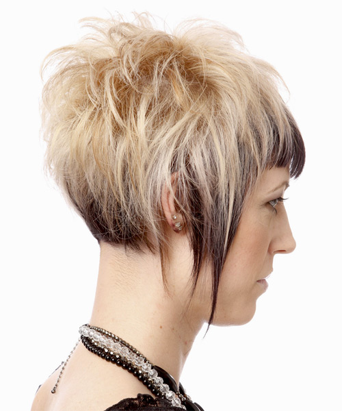 Short Two-Tone  With Asymmetrical Bangs - side view