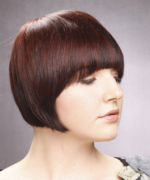 Short  Sleek Hairstyle With Blunt Cut Bangs - side view