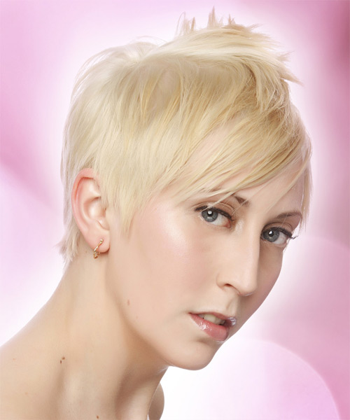      Light Platinum Blonde Pixie  Cut   - Side View