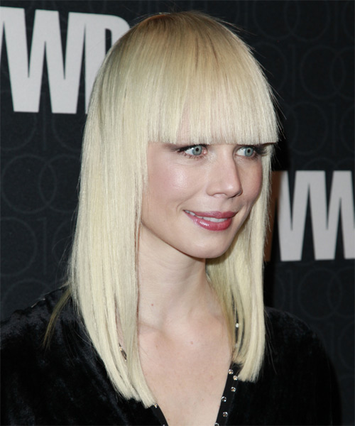 Erin Fetherston Long Straight   Light Platinum Blonde   with Blunt Cut Bangs - side view