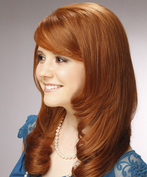 Wavy   Orange  with Side Swept Bangs - side view