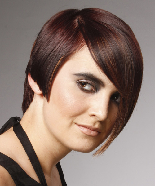 Short  Dark Red Haircut With Orange Highlights - side view