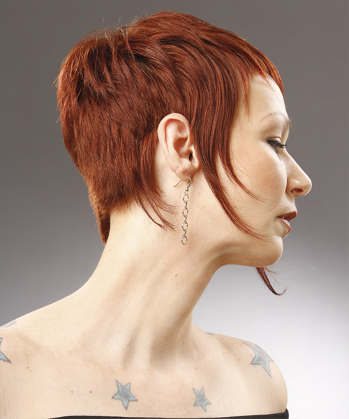      Orange  Pixie  Cut with Side Swept Bangs  - Side View
